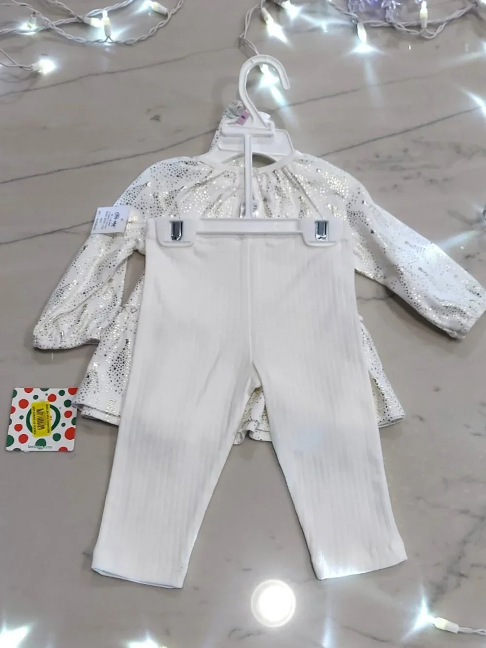 Sweet! 3pc Little Me Baby Girl Holiday Outfit 9 mos Ivory/Gold Christmas Trees